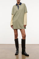 Striped shirt dress with button front, long sleeves, and collar