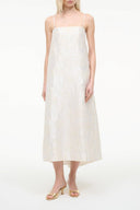 JOSIE ivory slip dress with spaghetti straps and textured floral fabric