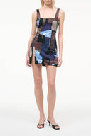 Multicolor sequin mini dress, sleeveless with patchwork geometric pattern