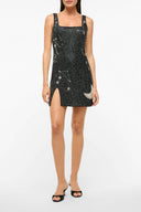 LE SABLE starry night sequin mini dress, sleeveless square neck, side slit