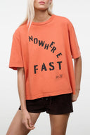 Relaxed orange graphic T-shirt with NOWHERE FAST logo print