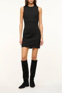 Black sleeveless fitted crew-neck mini dress