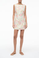 Mimi dress, sleeveless shift with square neckline, pastel botanical print, above-knee length