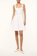 MINI WELLS white sleeveless mini dress with scoop neck and flared skirt