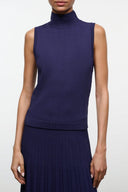 MONTCLAIR sleeveless mock-neck knit top, dark navy