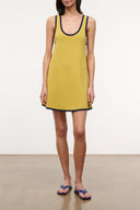 Reversible citron navy mini dress, sleeveless tank style with contrast navy trim