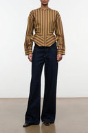 Striped mock-neck top, long sleeves in brown and gold tones