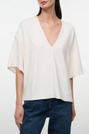 Ivory V-neck short-sleeve studio tee, relaxed fit