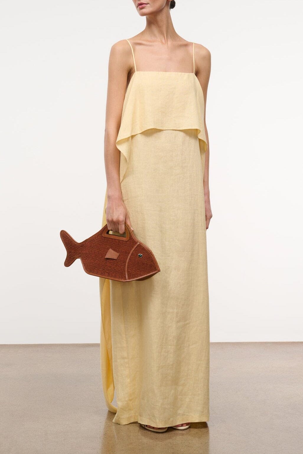 STAUD, Valencia Linen Dress in Butter, Size 4