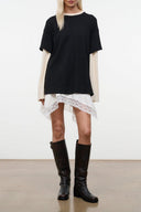 Women's black short-sleeve relaxed fit T-shirt with straight hem