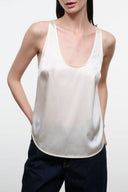 Ivory silk tank with scoop neckline, sleeveless tailored fit
