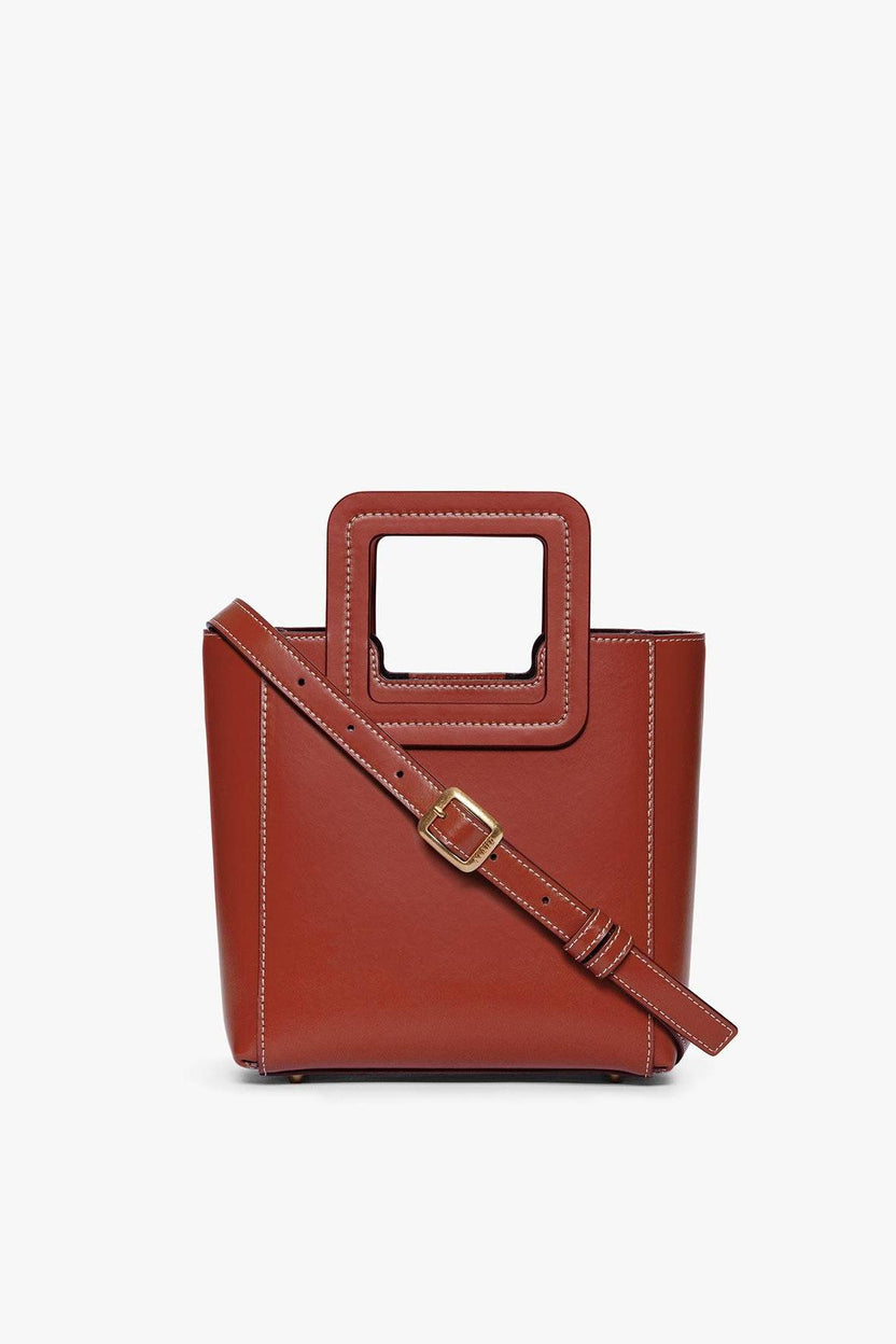 STAUD MINI SHIRLEY LEATHER BAG COGNAC