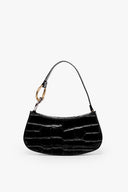Black croc-embossed hobo bag with curved top handle and gold-tone hardware