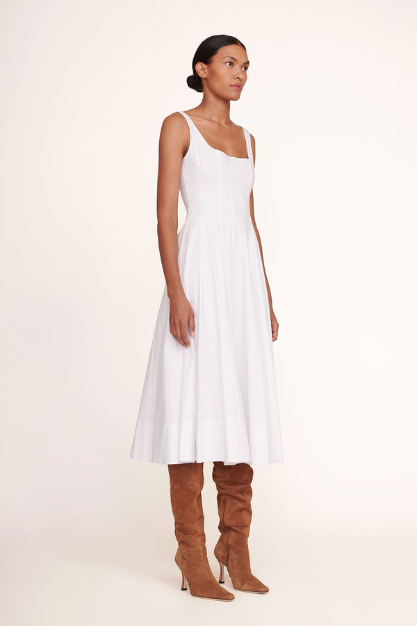 Keyana Square Neck Bodycon Midi Dress in White | Oh Polly