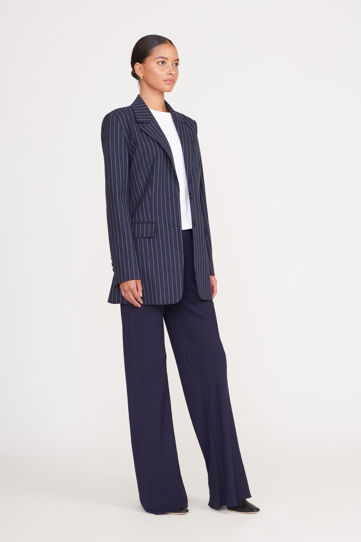 Pinstripe navy blazer shop