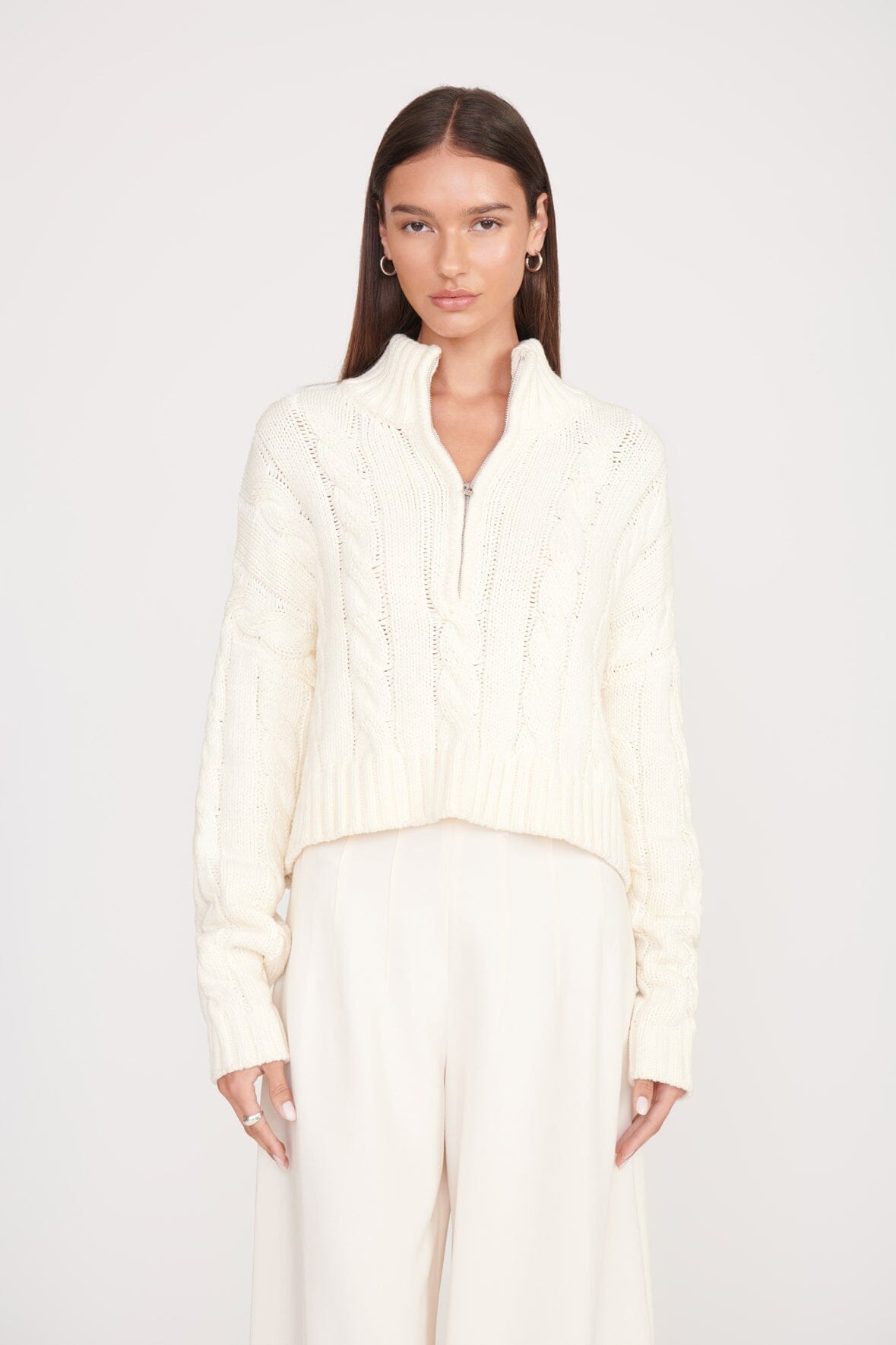 Image CROPPED HAMPTON SWEATER | IVORY 1 of 4 and Clicking this image will trigger a zoom pop-up